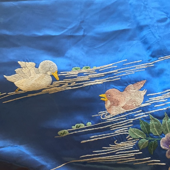 Chinese Embroidered Silk Fabric Panel Royal Blue - Picture 3 of 9